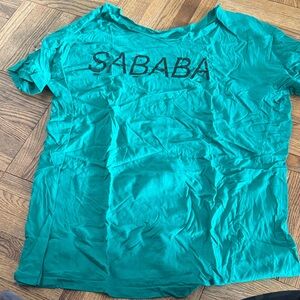 “Sababa” size xl green T-shirt with cut out neck line